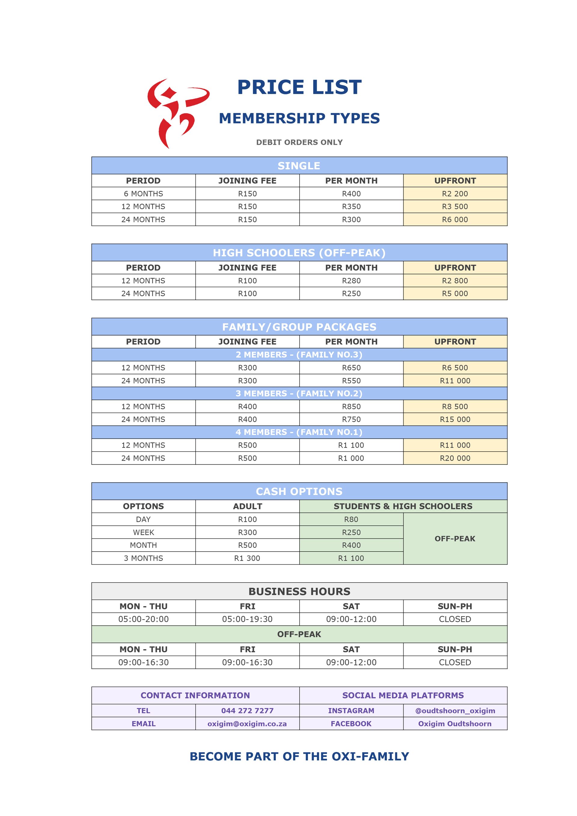 Oxigim gym membership price list 2026